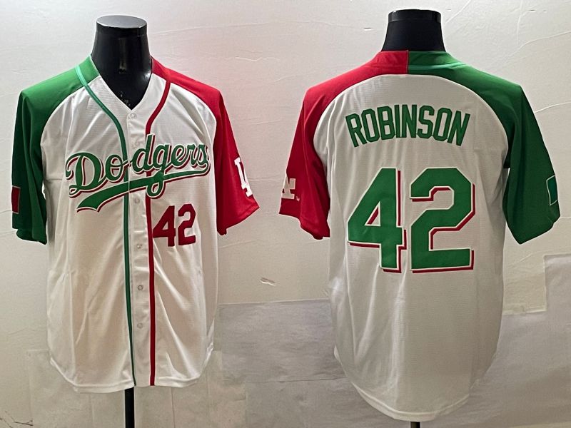 Men Los Angeles Dodgers 42 Robinson White Green Game 2025 Nike MLB Jersey style 7